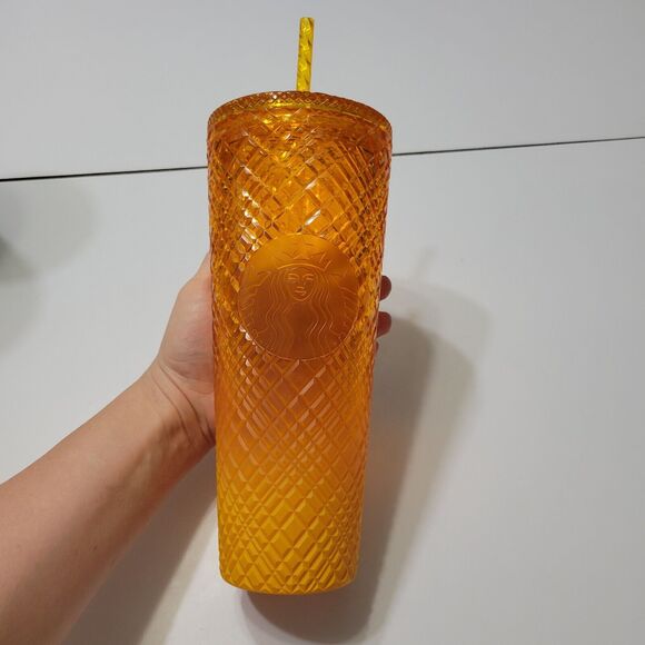 Starbucks Other - Starbucks Studded Tumbler 2022 Dining Orange Disco Grid Prism Venti 24 oz Cup
